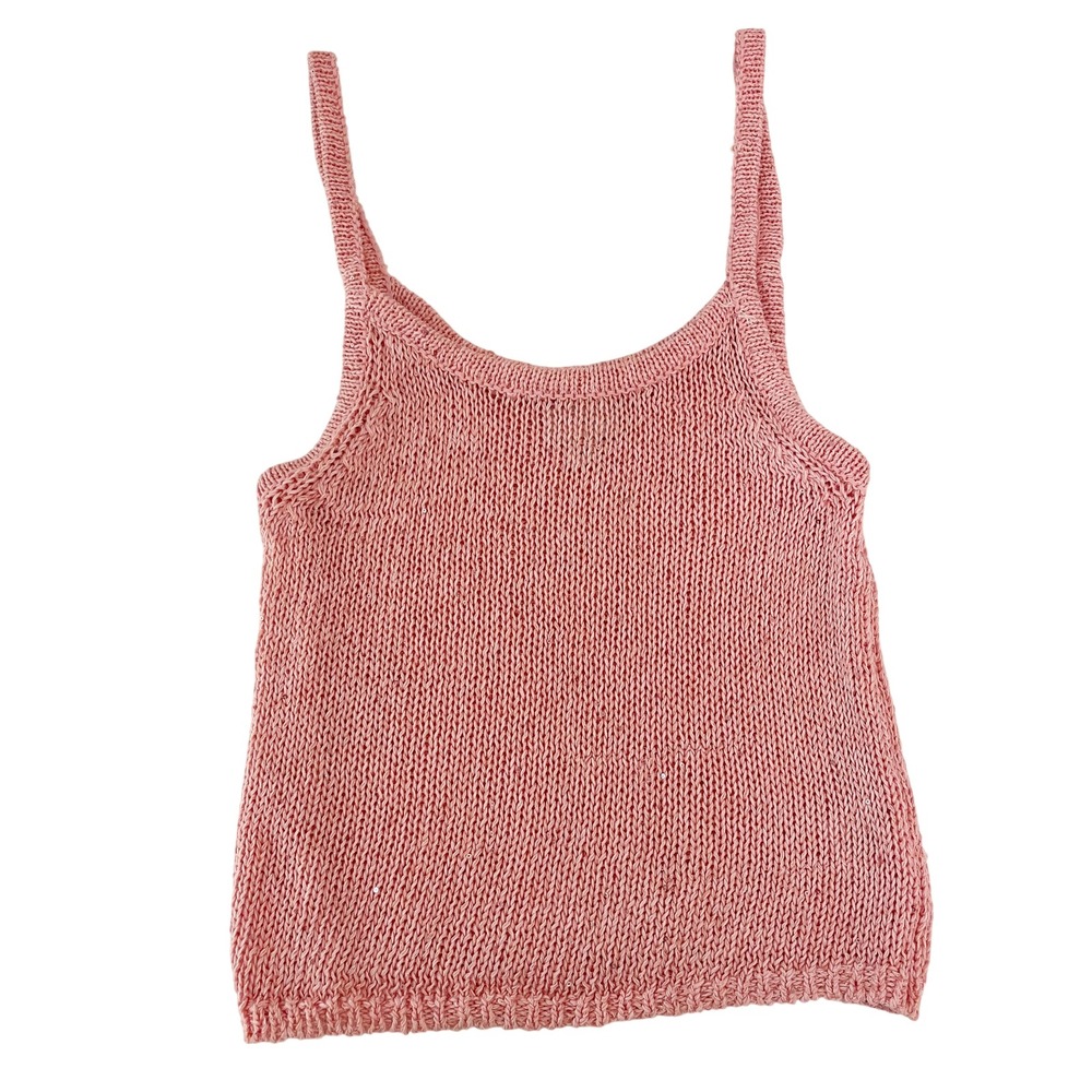 LA Hearts Pink Knit Sequin Cami Tank Top Fairy Y2K Boho Shimmer Scoop Neck Sz XS